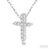 1/20 Ctw Round Cut Diamond Cross Petite Pendant in 10K White Gold with Chain